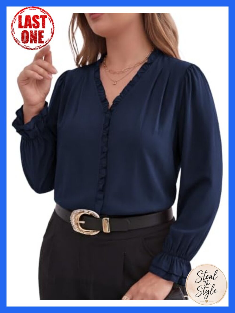 Plus Size Ruffle Sleeve V-Neck Blouse Business Casual